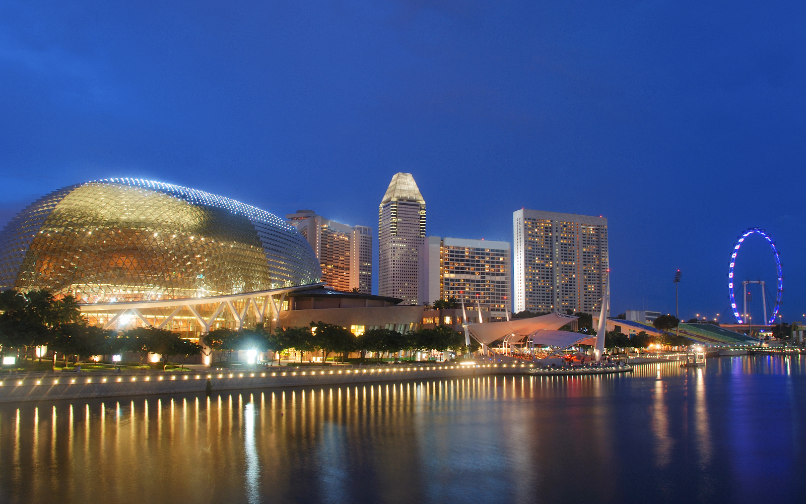 Esplanade - Theatres on the Bay during night with a river view