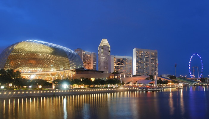 Esplanade - Theatres on the Bay during night with a river view