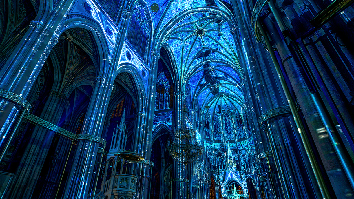 View of Light of Creation in Votivkirche Church Vienna