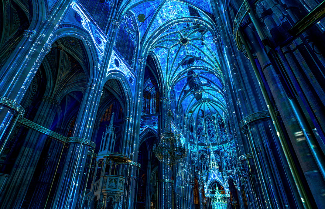 View of Light of Creation in Votivkirche Church Vienna