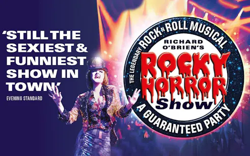 Rocky Horror Show poster with performer in sequined outfit, Hastings.