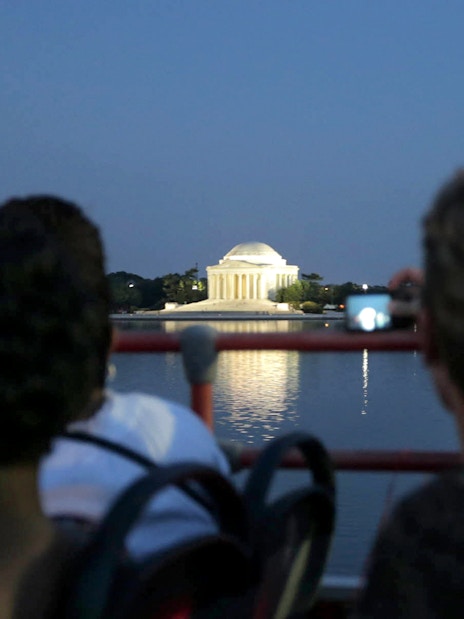 Night view of Jefferson Memorial from a Big Bus tour in Washington, D.C.
