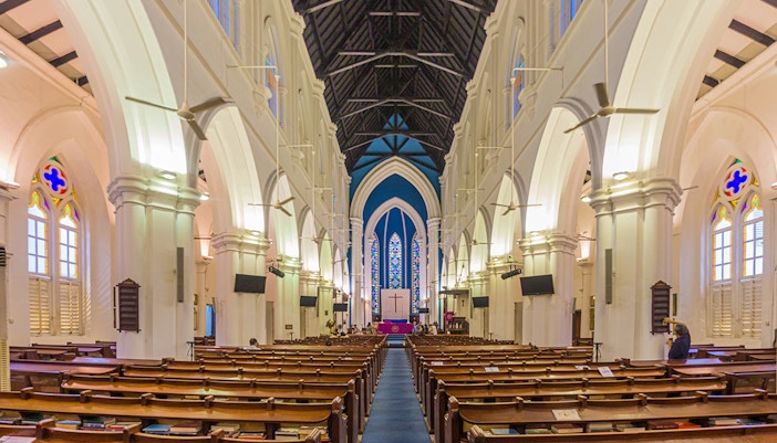 Interior of the St Andrew's Cathedral in SIngapore during evening