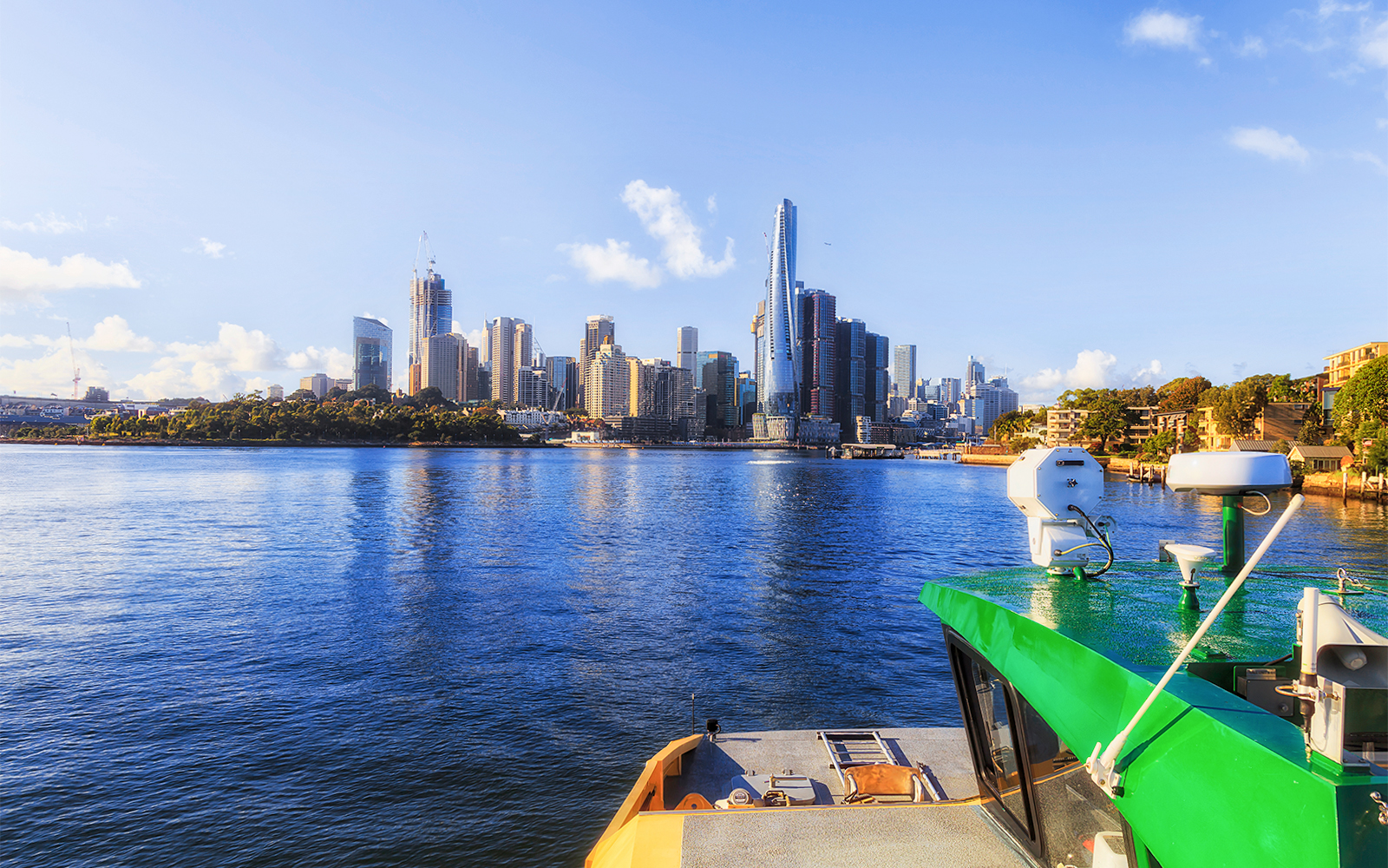 Sydney skyline viewed from a ferry on Parramatta River.