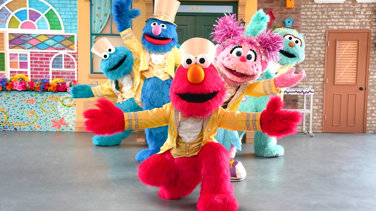 Sesame Street characters in colorful costumes at Sesame Place Philadelphia.