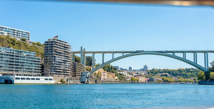 Ponte da Arrábida view from Douro River Cruise in Porto, Portugal.