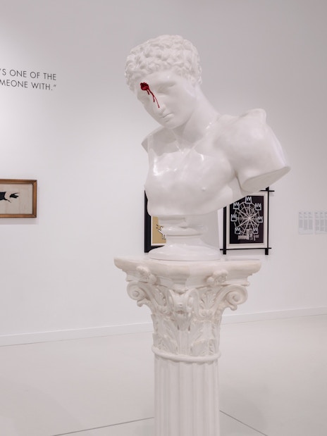 Bust and Banksy artworks at Moco Museum Barcelona exhibit.