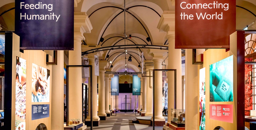 Nobel Prize Museum entrance in Stockholm, Sweden, showcasing historical exhibits.