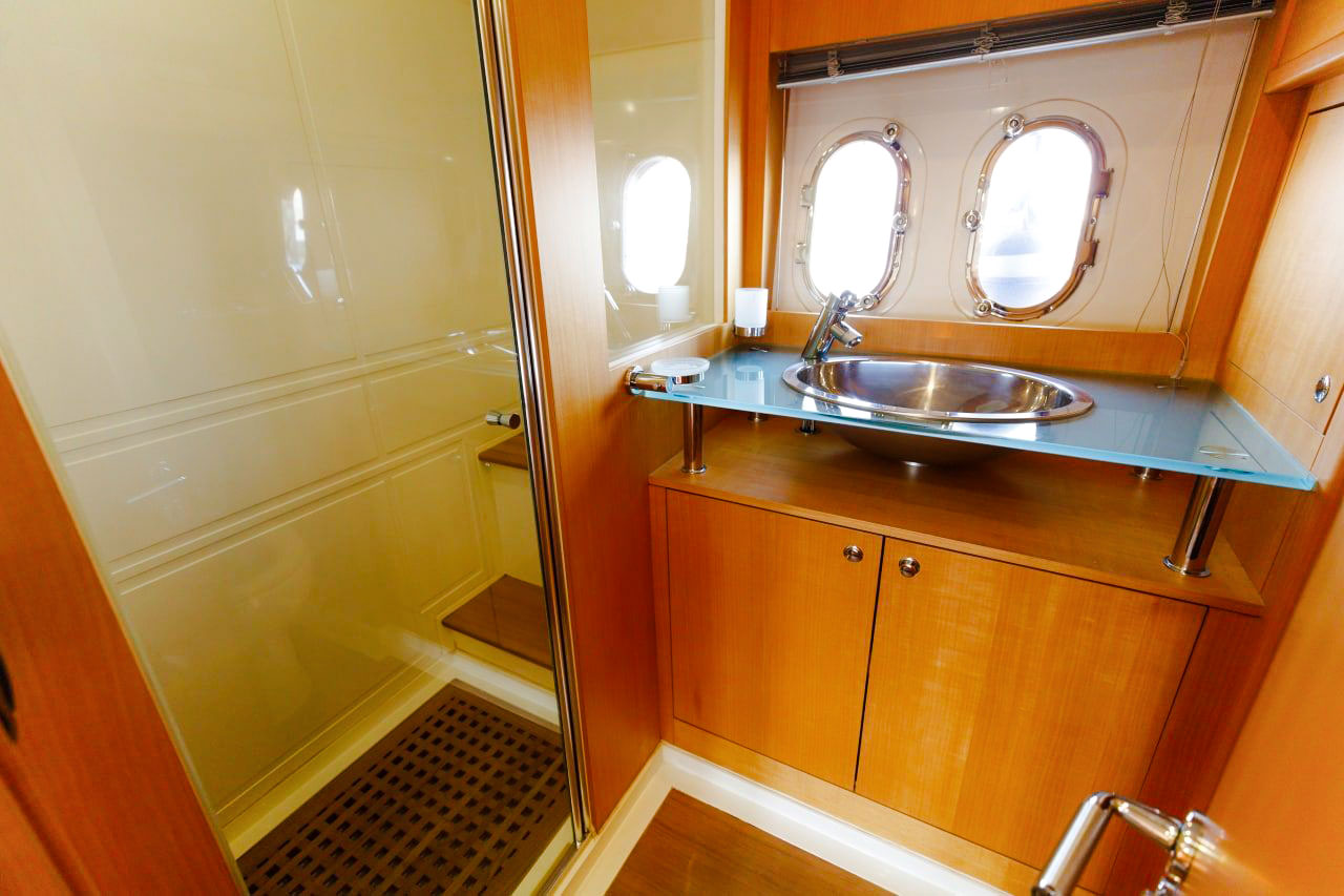 Luxury yacht VERONIKA bathroom with shower and sink.