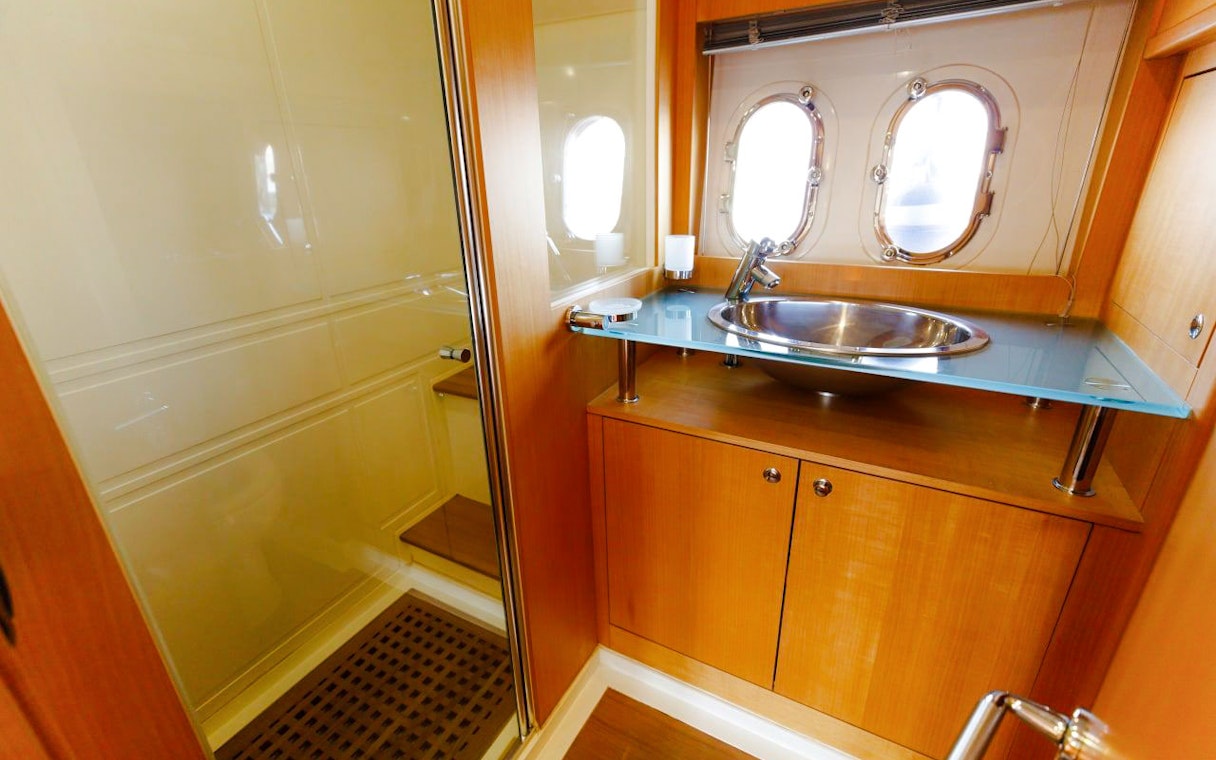 Luxury yacht VERONIKA bathroom with shower and sink.