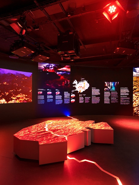 Interactive volcanic display at Perlan's Wonders of Iceland exhibit in Reykjavik.