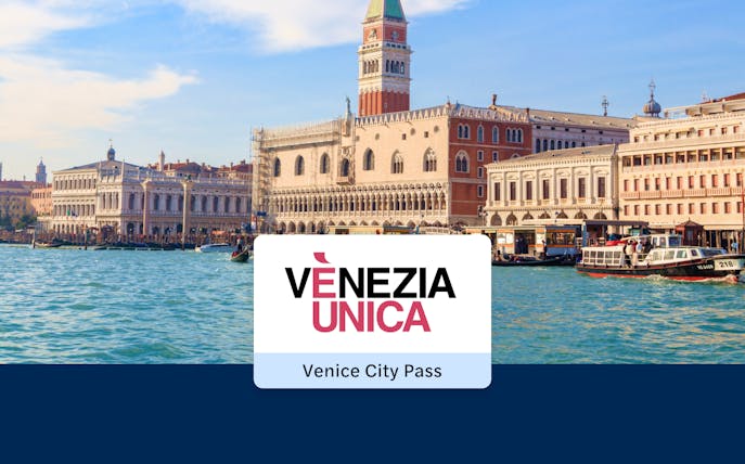 Campanile of San Marco and Doge's Palace viewed from Venice lagoon, Italy.