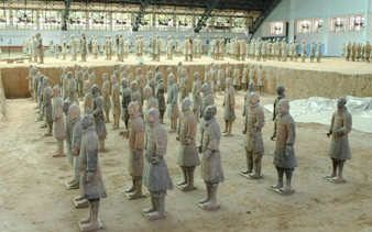 Terracotta Warriors in excavation pit at Xian Museum, part of Chengdu guided tour.