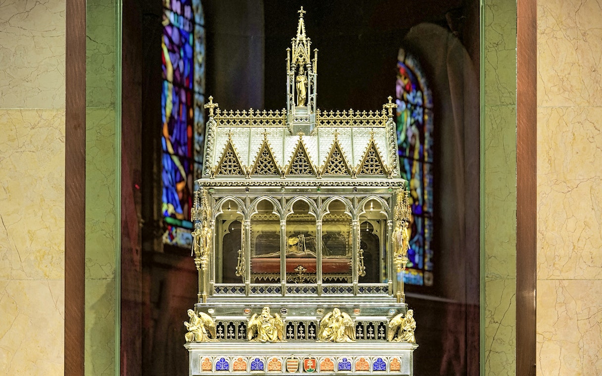 Reliquary of St. Stephen's hand inside St. Stephen's Basilica, Budapest.