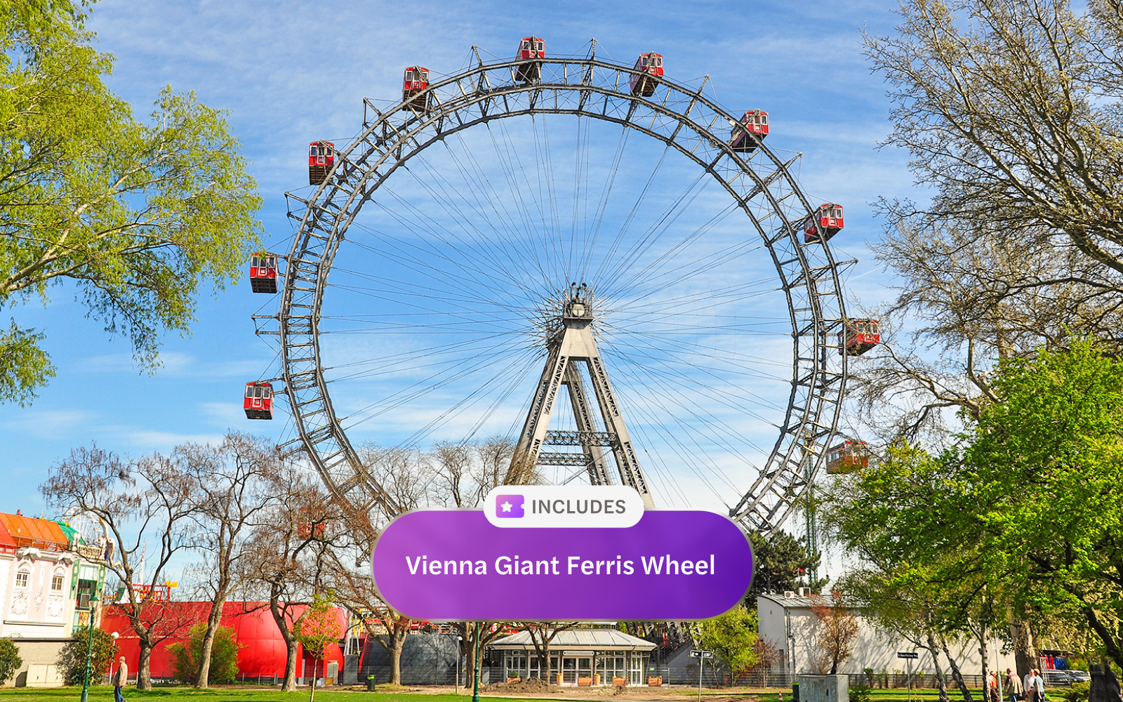 Vienna Giant Ferris Wheel in Prater Park on a sunny day.