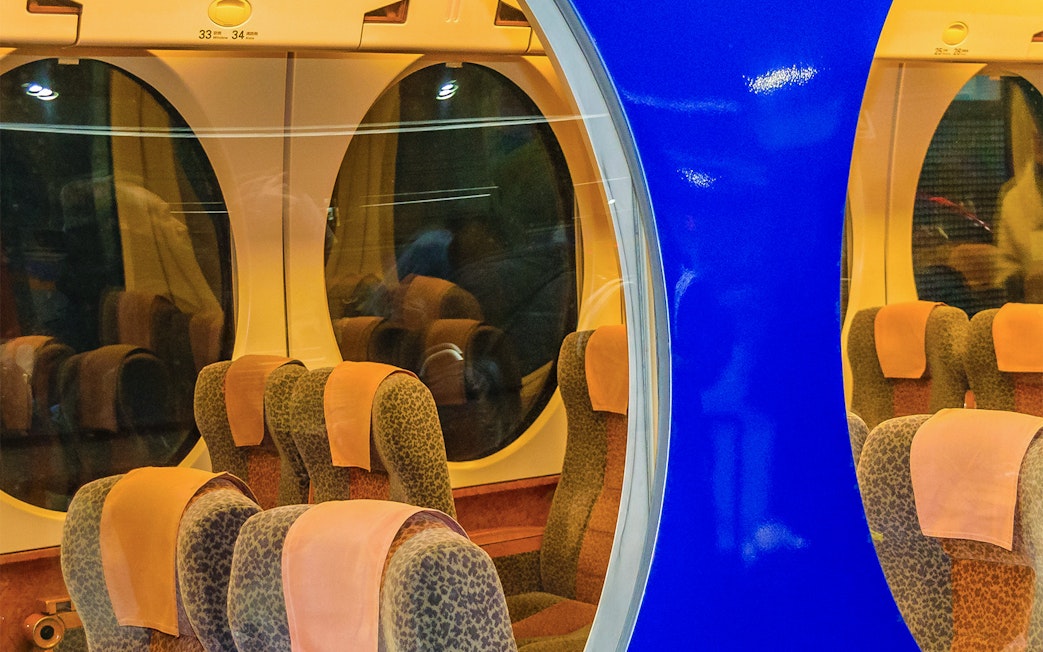 Nankai Rapi:t train interior with seats, Osaka route.