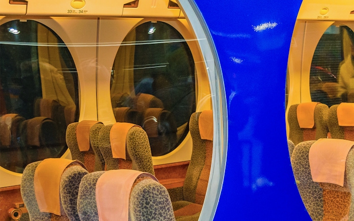 Nankai Rapi:t train interior with seats, Osaka route.