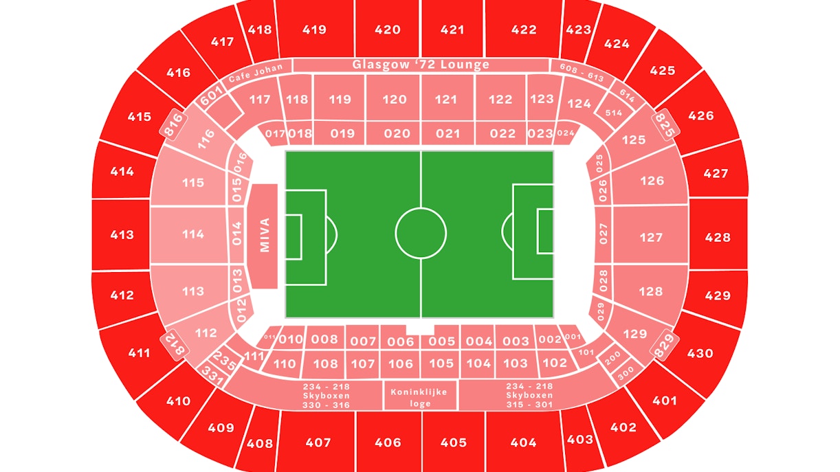 Johan Cruijff ArenA seating chart with sections and field layout.