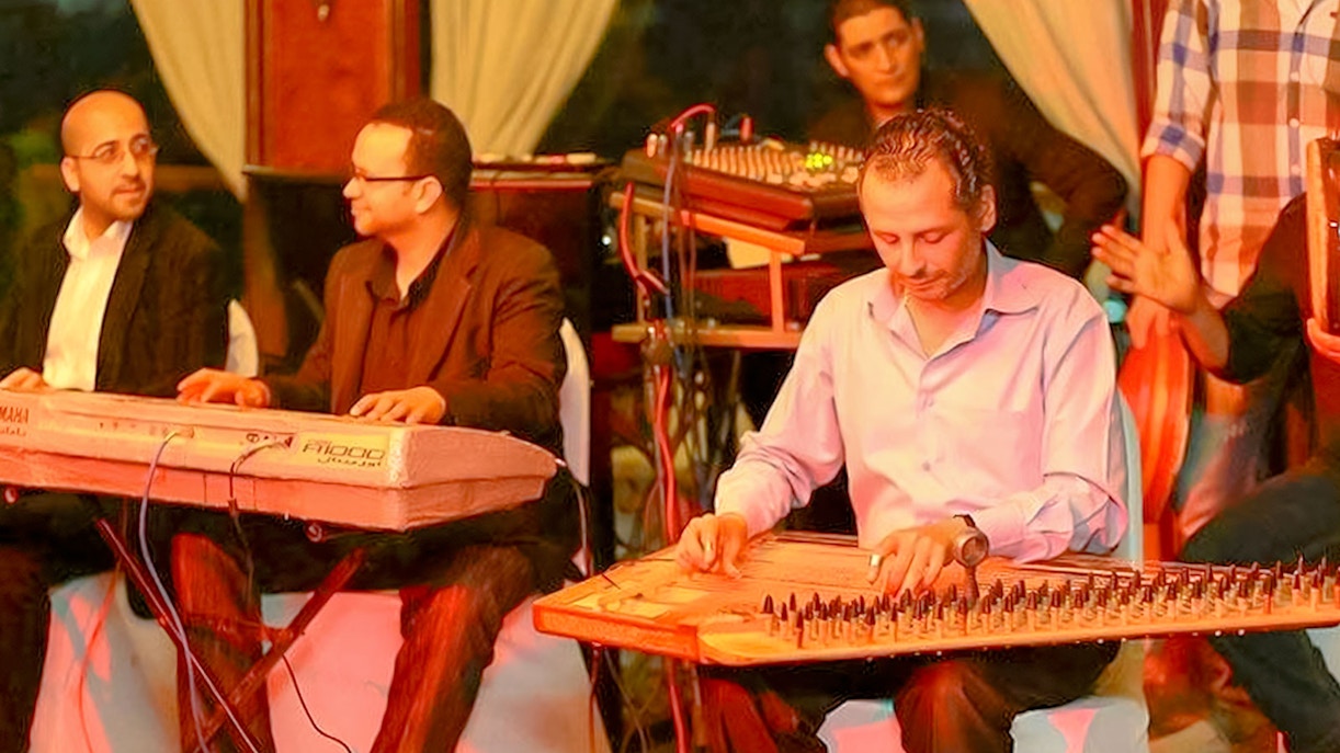 Musicians performing live on a Nile dinner cruise in Cairo.
