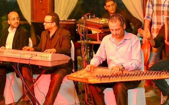 Musicians performing live on a Nile dinner cruise in Cairo.