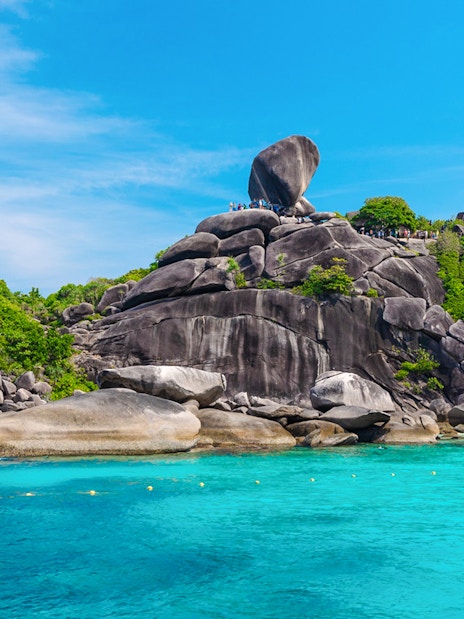 Rocky landscape and clear waters at Island No. 8, Similan Islands, Thailand.