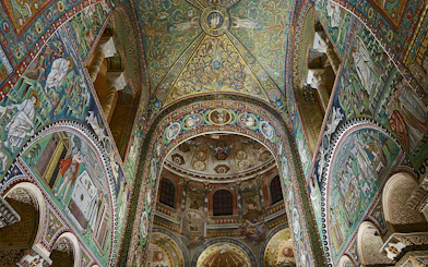 Mosaics depicting biblical scenes on the ceiling of San Vitale Basilica, Ravenna.
