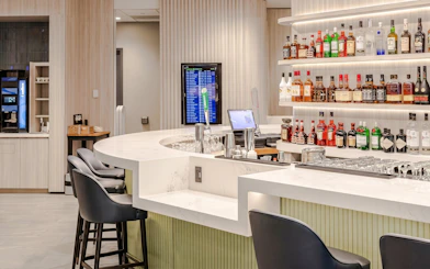 Bar counter at Plaza Premium Lounge, Terminal 1, Toronto Pearson Airport.