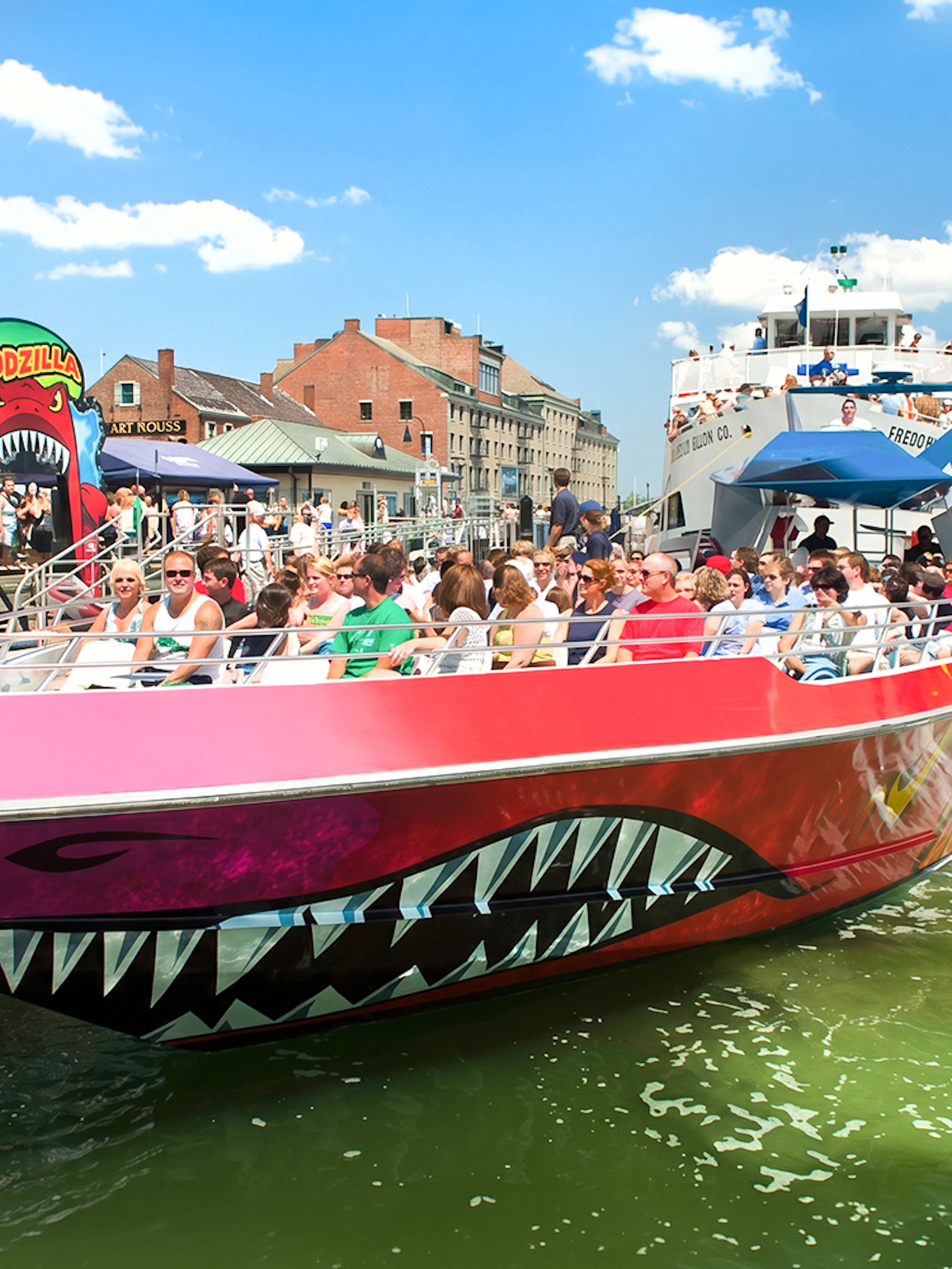 Thrill-seekers on CODZILLA boat ride in Boston harbor.