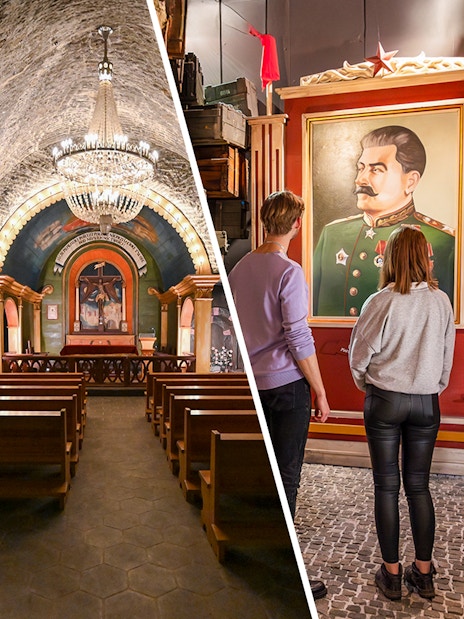 Wieliczka Salt Mine chapel and visitors at Schindler's Factory, Krakow tour.
