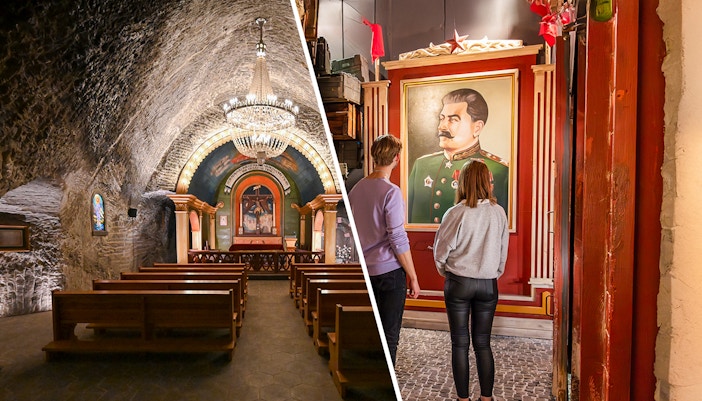 Wieliczka Salt Mine chapel and visitors at Schindler's Factory, Krakow tour.