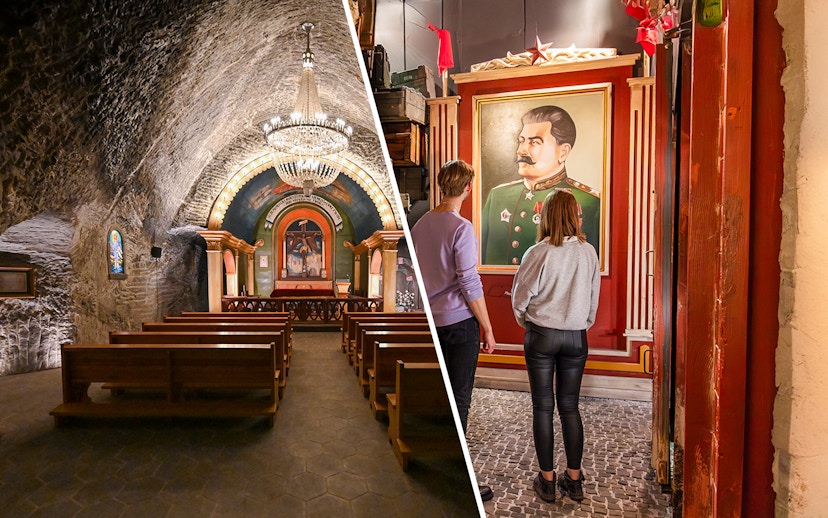 Wieliczka Salt Mine chapel and visitors at Schindler's Factory, Krakow tour.