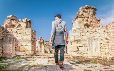 Guest walking through ancient ruins of Hierapolis, Turkey.