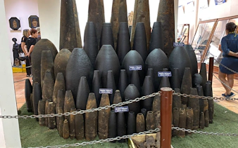 Artillery shells display at Cu Chi Tunnels museum, Vietnam, part of VIP PREMIUM tour.