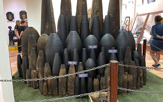 Artillery shells display at Cu Chi Tunnels museum, Vietnam, part of VIP PREMIUM tour.