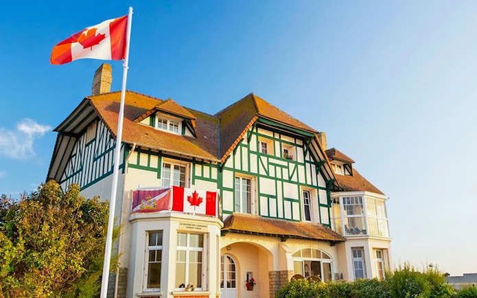 Canadian flag flying at Juno Beach Centre, Normandy, France.