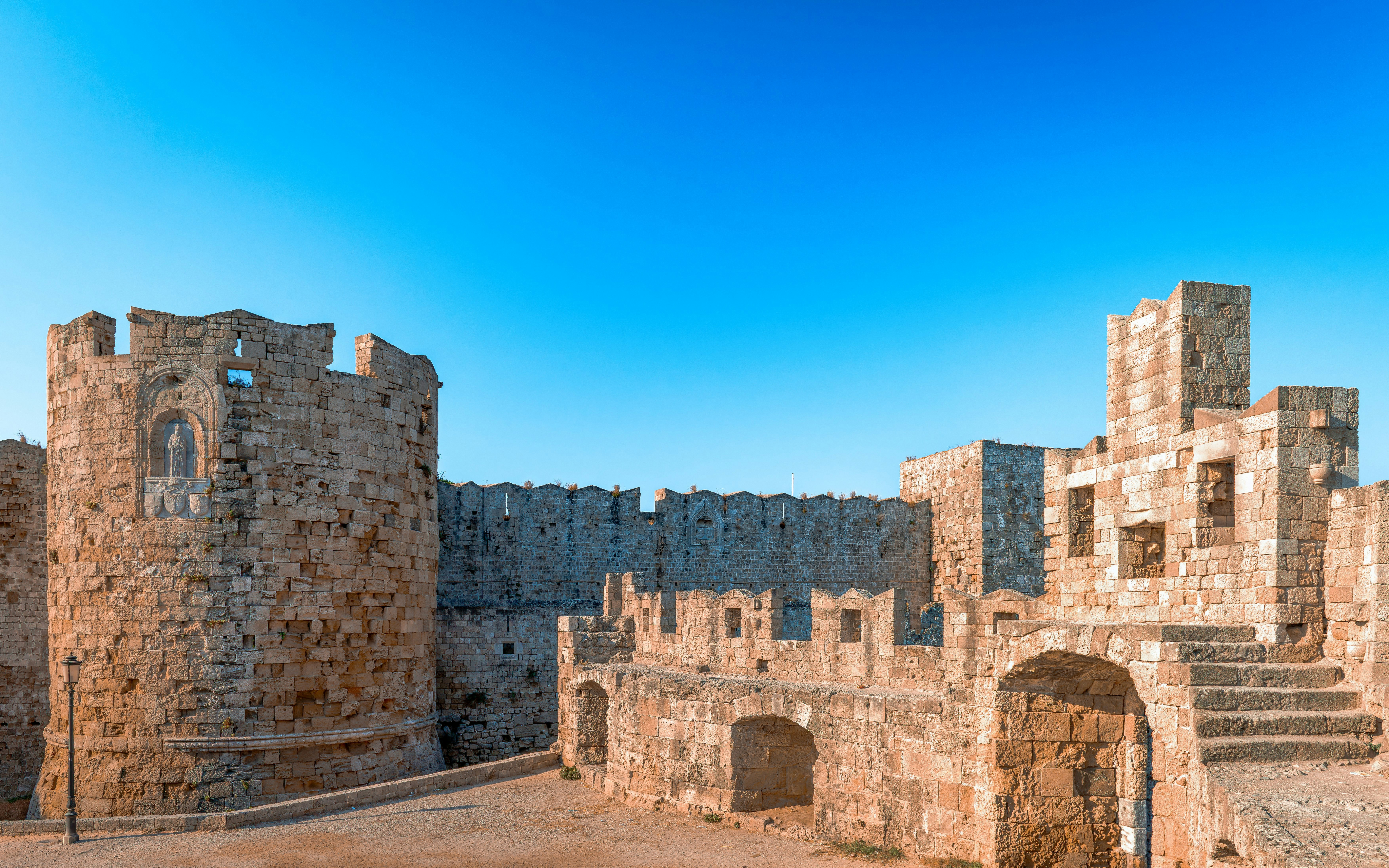 Gate of St. Paul, medieval stone walls, Rhodes Town, Greece.