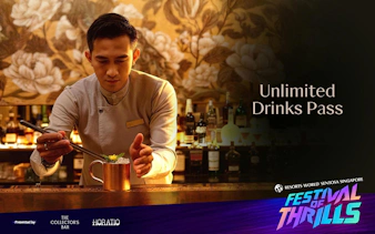 Bartender garnishing cocktail at The Collector's Bar, Resorts World Sentosa Singapore, for Festival of Thrills.