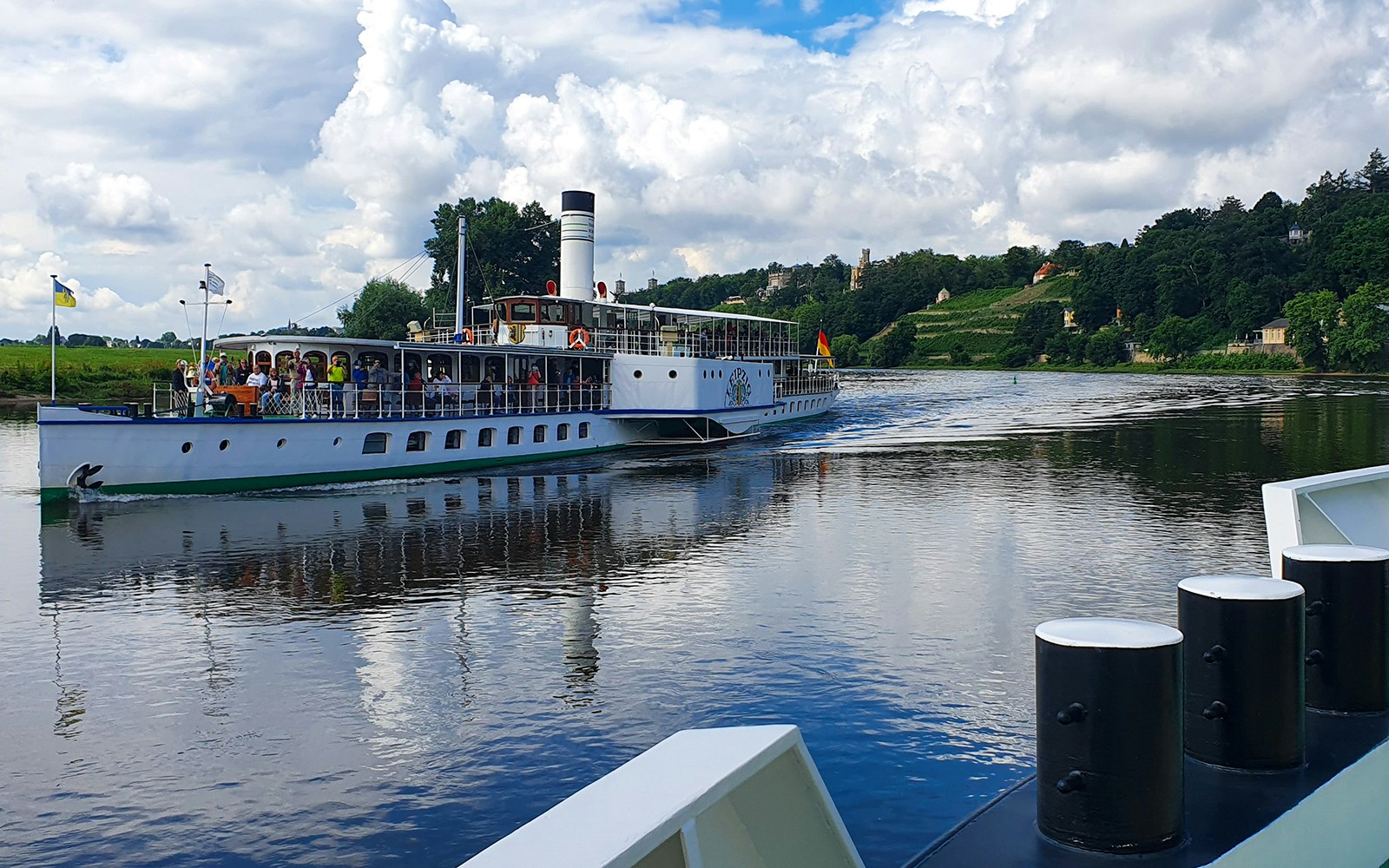 Paddle steamer on the Elbe River during a 1.5-hour sightseeing cruise from Dresden.