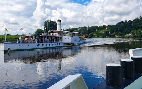 Paddle steamer on the Elbe River during a 1.5-hour sightseeing cruise from Dresden.
