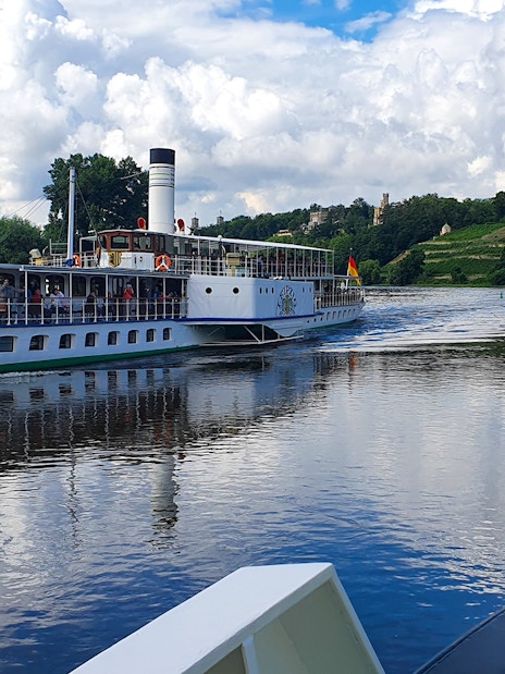 Paddle steamer on the Elbe River during a 1.5-hour sightseeing cruise from Dresden.