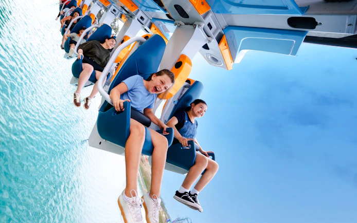 Riders enjoying the Barracuda Strike ride at SeaWorld San Antonio.