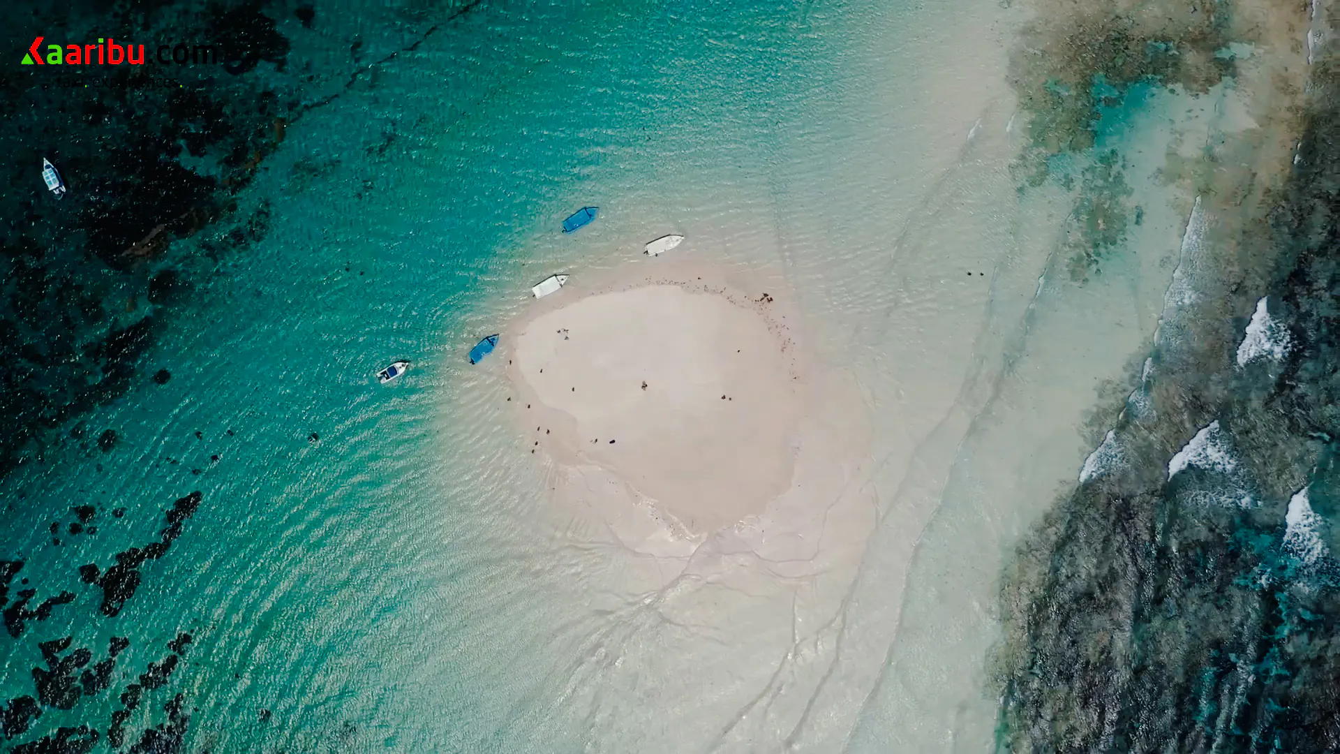 Glass-bottom boats near Robinson Island, Diani Beach, surrounded by turquoise water.
