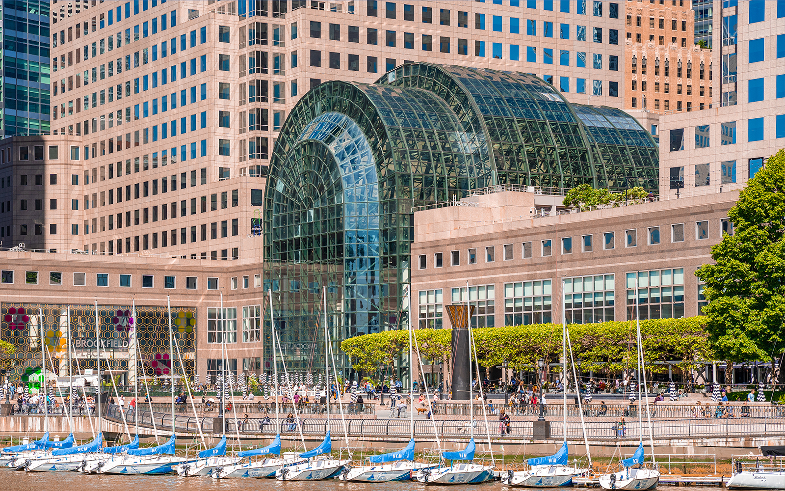 Winter Garden atrium at World Financial Center by Hudson River, Battery Park, Manhattan, New York.