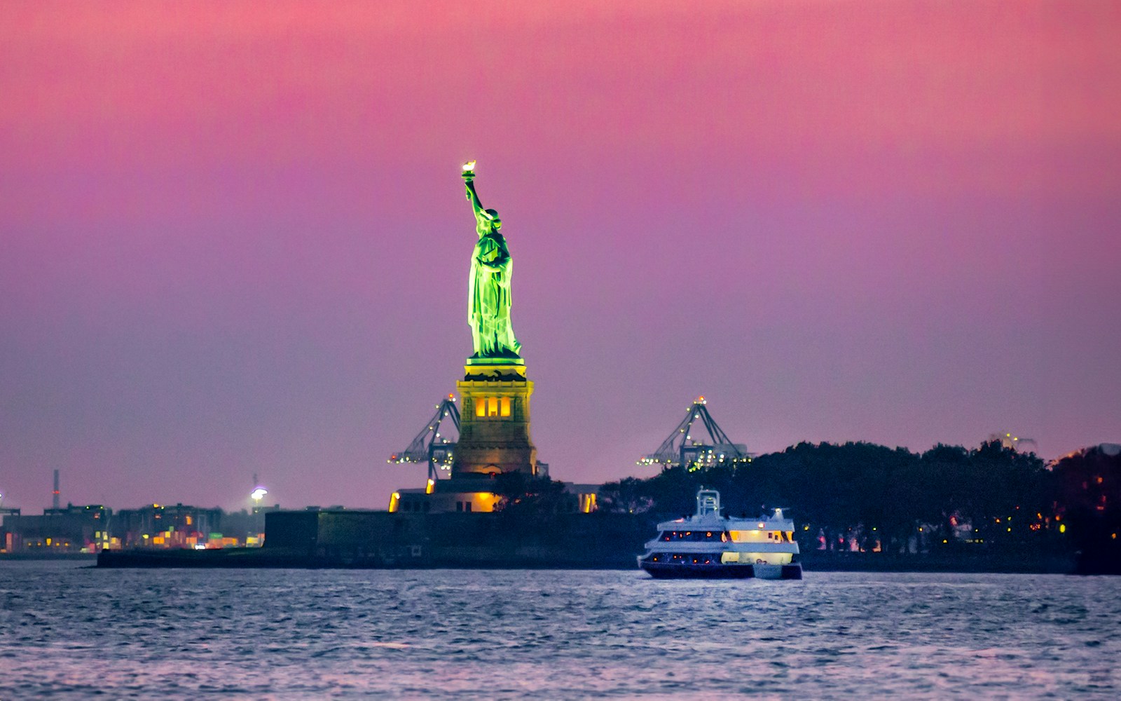 Liberty island during sunset cruise