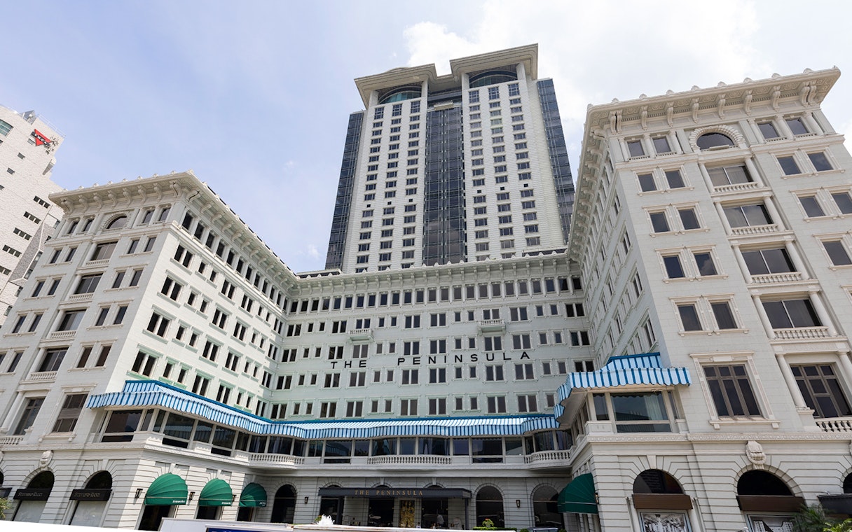 The Peninsula Hotel facade in Hong Kong, featured on Big Bus Hop-On Hop-Off Tour.