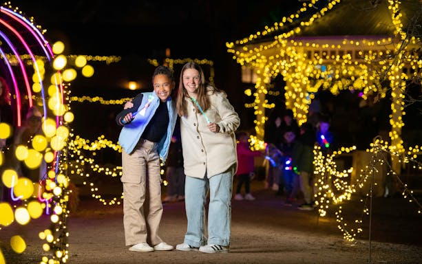 Children enjoying festive lights at Sovereign Hill's Winter Wonderlights event.