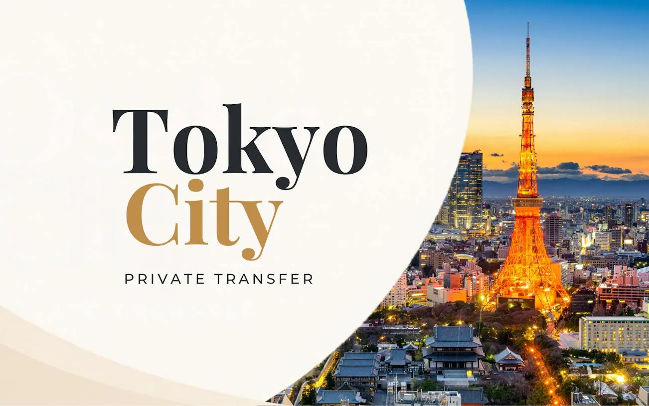 Tokyo Tower at sunset, cityscape view for private transfer service.