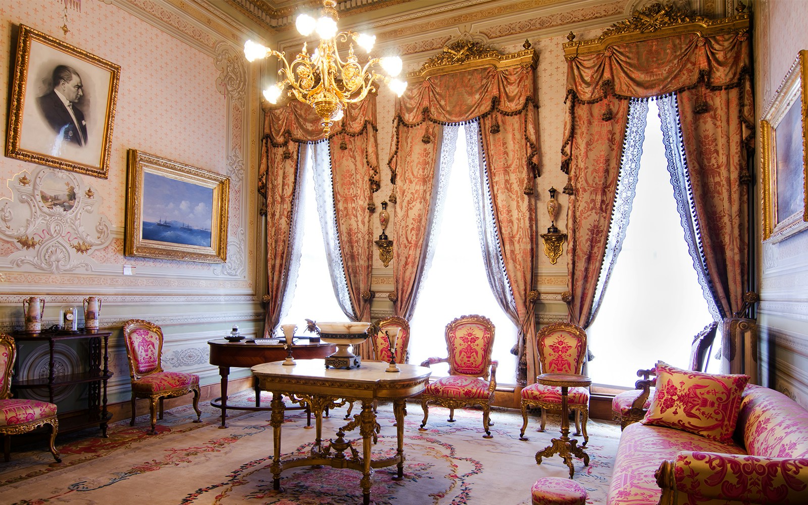 Room of Kemal Mustafa Ataturk with historical furnishings in Turkey.