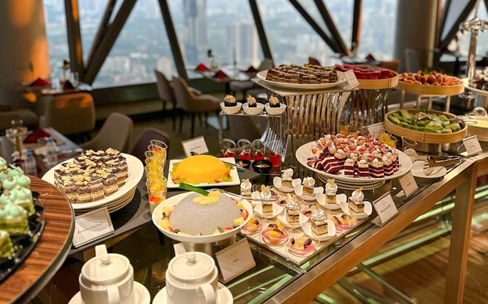 Lunch buffet with assorted desserts at ORBIT Revolving Dining, KL Tower.