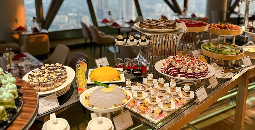 Lunch buffet with assorted desserts at ORBIT Revolving Dining, KL Tower.